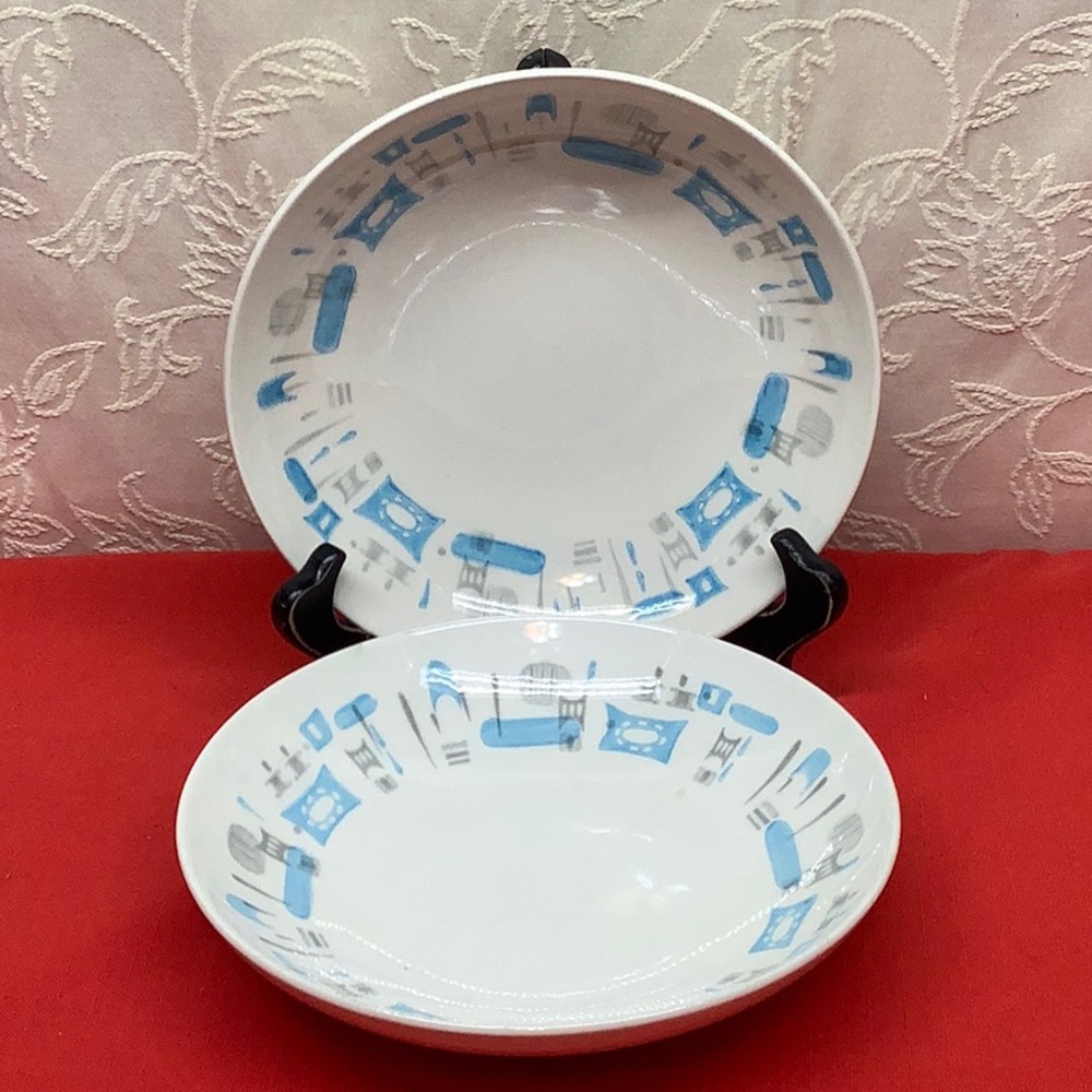2 Vintage 8” Blue Heaven underglazed May Royal China  1950’s cereal bowls.